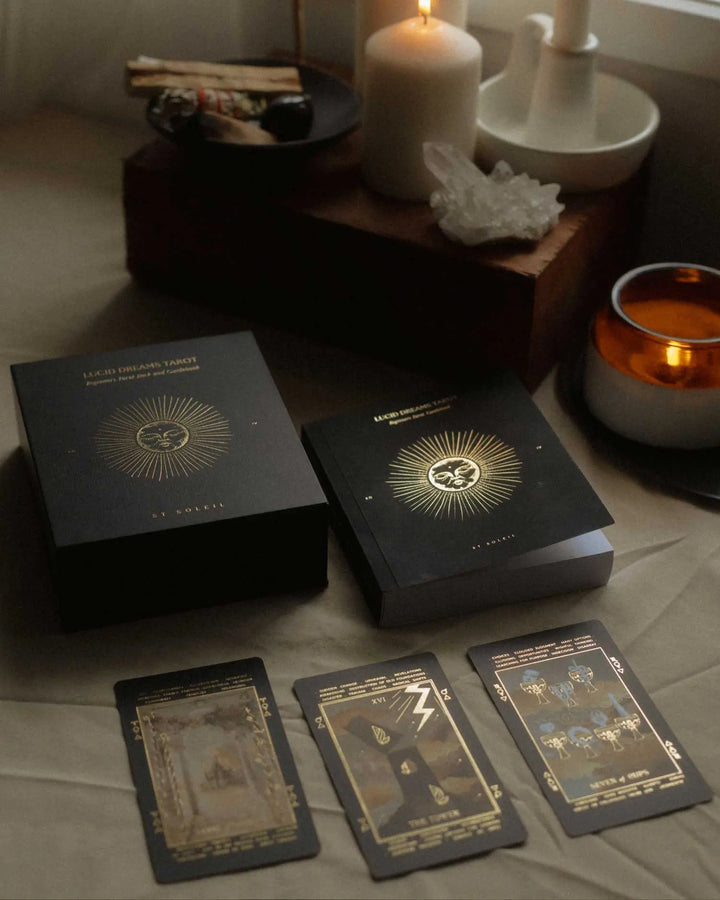 lucid dreams black eclipse tarot deck | gold foil keywords