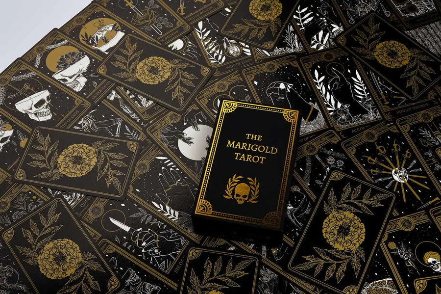 the marigold tarot deck box and cards